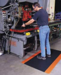 Anti-Fatigue Mat: 900″ Length, 48″ Wide, 9/16″ Thick, Vinyl, Beveled Edge, Heavy-Duty Diamond Plate, Black & Yellow, Dry