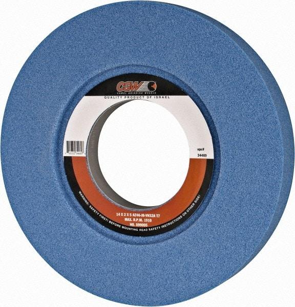 Camel Grinding Wheels - 14" Diam x 5" Hole x 2" Thick, J Hardness, 46 Grit Surface Grinding Wheel - Aluminum Oxide, Type 7, Coarse Grade, 1,910 Max RPM, Vitrified Bond, Two-Side Recess - A1 Tooling