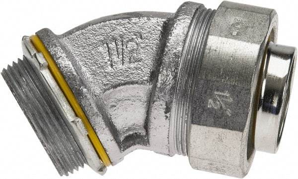 Cooper Crouse-Hinds - 1-1/2" Trade, Malleable Iron Threaded Angled Liquidtight Conduit Connector - Noninsulated - A1 Tooling