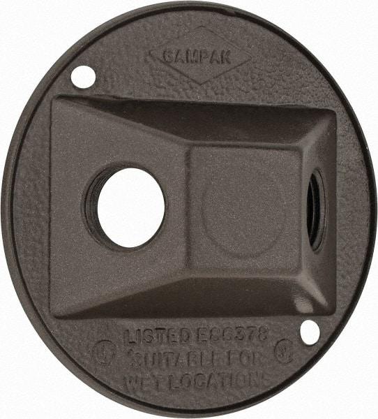 Cooper Crouse-Hinds - 2 Outlet, 1/2" Hole Diam, Powder Coat Finish, Round Noncorrosive Weatherproof Box Cover - 4-1/2" Wide x 9/16" High, Wet Locations, Aluminum, UL Listed - A1 Tooling