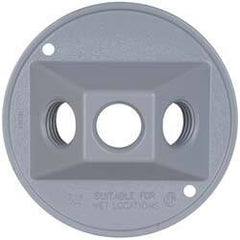 Cooper Crouse-Hinds - 3 Outlet, 1/2" Hole Diam, Powder Coat Finish, Round Noncorrosive Weatherproof Box Cover - 4-1/2" Wide x 9/16" High, Wet Locations, Aluminum, UL Listed - A1 Tooling