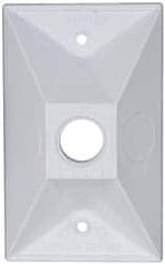 Cooper Crouse-Hinds - 1 Outlet, 1/2" Hole Diam, Powder Coat Finish, Rectangle Noncorrosive Weatherproof Box Cover - 4-1/2" Long x 2-3/4" Wide x 7/8" High, Wet Locations, Aluminum, UL Listed - A1 Tooling