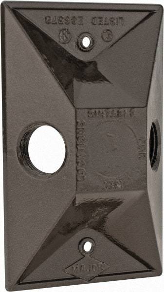 Cooper Crouse-Hinds - 2 Outlet, 1/2" Hole Diam, Powder Coat Finish, Rectangle Noncorrosive Weatherproof Box Cover - 4-5/8" Long x 2-7/8" Wide x 1-1/16" High, Wet Locations, Aluminum, UL Listed - A1 Tooling