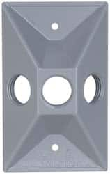 Cooper Crouse-Hinds - 3 Outlet, 1/2" Hole Diam, Powder Coat Finish, Rectangle Noncorrosive Weatherproof Box Cover - 4-5/8" Long x 2-7/8" Wide x 1-1/16" High, Wet Locations, Aluminum, UL Listed - A1 Tooling