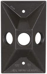 Cooper Crouse-Hinds - 3 Outlet, 1/2" Hole Diam, Powder Coat Finish, Rectangle Noncorrosive Weatherproof Box Cover - 4-5/8" Long x 2-7/8" Wide x 1-1/16" High, Wet Locations, Aluminum, UL Listed - A1 Tooling