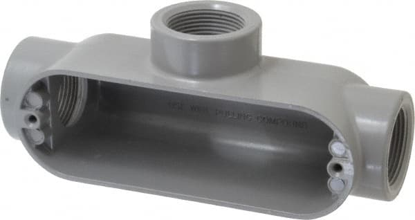 Cooper Crouse-Hinds - Form 5, T Body, 1-1/4" Trade, IMC, Rigid Aluminum Conduit Body - Oval/Rectangle, 8.45" OAL, 33.1 cc Capacity, Silver - A1 Tooling