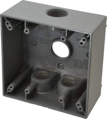 Cooper Crouse-Hinds - 2 Gang, (4) 3/4" Knockouts, Aluminum Rectangle Outlet Box - 4-9/16" Overall Height x 4-5/8" Overall Width x 2-1/16" Overall Depth, Weather Resistant - A1 Tooling