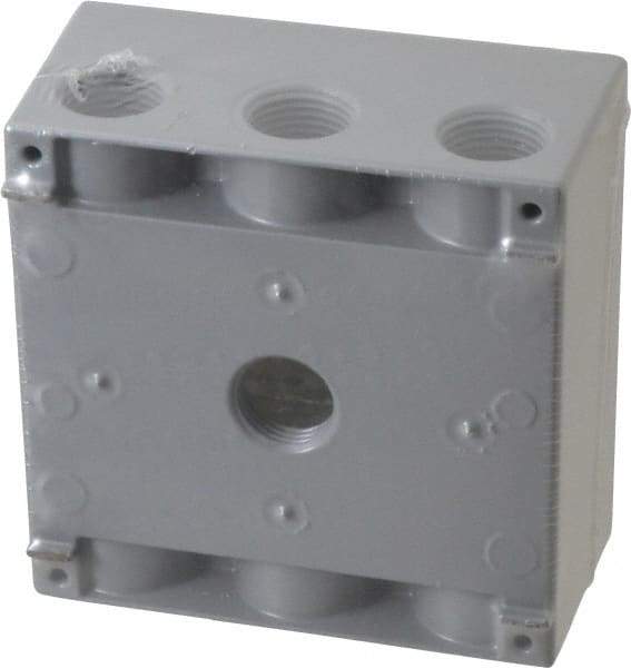 Cooper Crouse-Hinds - 2 Gang, (7) 1/2" Knockouts, Aluminum Rectangle Outlet Box - 4-9/16" Overall Height x 4-5/8" Overall Width x 2-1/16" Overall Depth, Weather Resistant - A1 Tooling