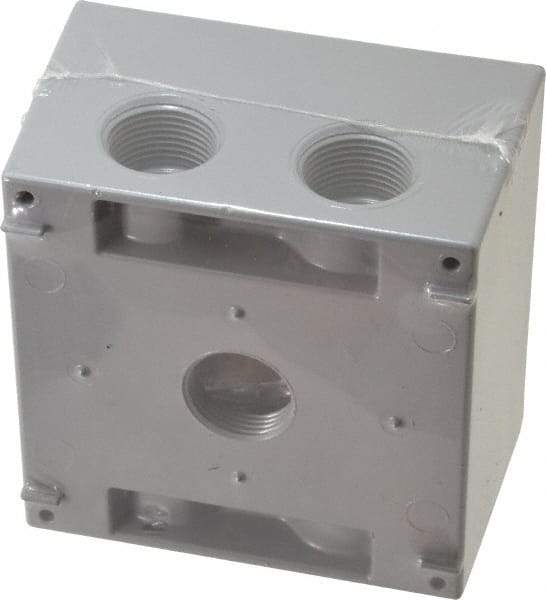 Cooper Crouse-Hinds - 2 Gang, (5) 3/4" Knockouts, Aluminum Square Outlet Box - 4-1/2" Overall Height x 4-1/2" Overall Width x 2-21/32" Overall Depth, Weather Resistant - A1 Tooling