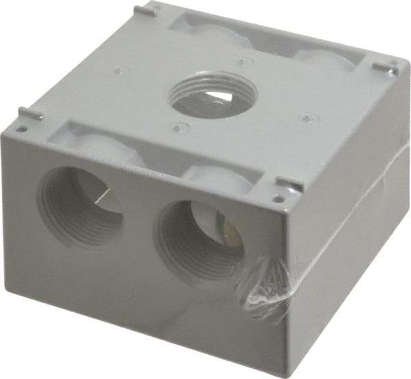 Cooper Crouse-Hinds - 2 Gang, (5) 1" Knockouts, Aluminum Square Outlet Box - 4-1/2" Overall Height x 4-1/2" Overall Width x 2-21/32" Overall Depth, Weather Resistant - A1 Tooling