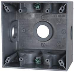 Cooper Crouse-Hinds - 2 Gang, (7) 3/4" Knockouts, Aluminum Square Outlet Box - 4-1/2" Overall Height x 4-1/2" Overall Width x 2-21/32" Overall Depth, Weather Resistant - A1 Tooling