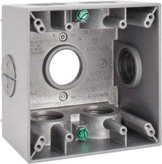 Cooper Crouse-Hinds - 2 Gang, (7) 1" Knockouts, Aluminum Square Outlet Box - 4-1/2" Overall Height x 4-1/2" Overall Width x 2-21/32" Overall Depth, Weather Resistant - A1 Tooling