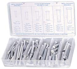 Precision Brand - 83 Piece, 3/16 to 1/2" Pin Diam, Clevis Pin Assortment - 1 to 2" Long, Steel, Zinc Plated - A1 Tooling