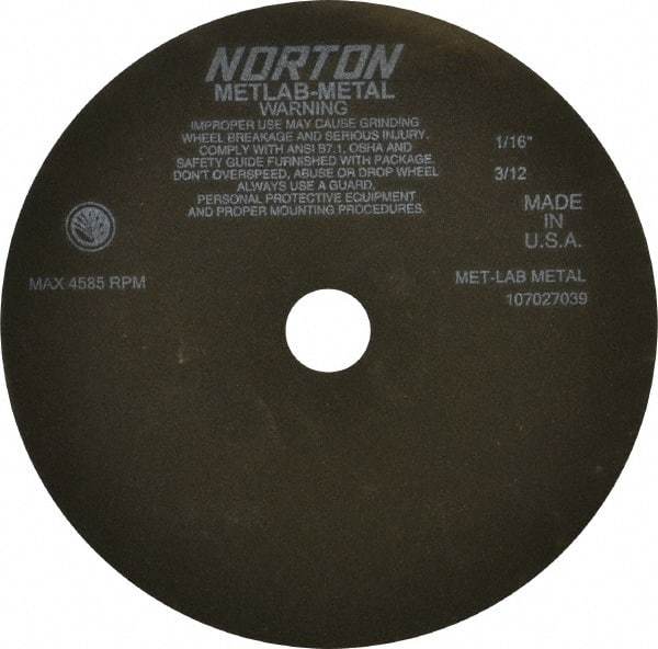 Norton - 10" 90 Grit Aluminum Oxide Cutoff Wheel - 1/16" Thick, 1-1/4" Arbor, 4,585 Max RPM, Use with Angle Grinders - A1 Tooling