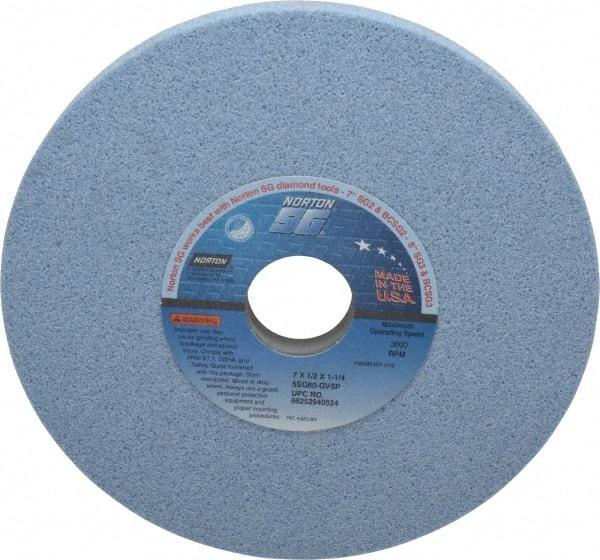 Norton - 7" Diam x 1-1/4" Hole x 1/2" Thick, G Hardness, 60 Grit Surface Grinding Wheel - Ceramic, Type 1, Medium Grade, 3,600 Max RPM, Vitrified Bond, No Recess - A1 Tooling