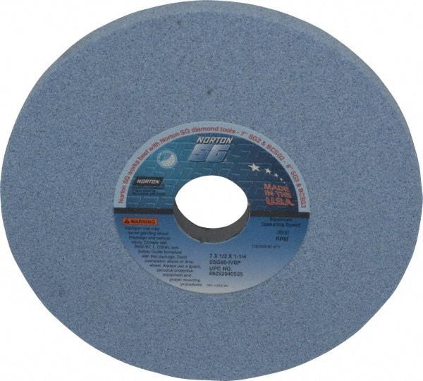 Norton - 7" Diam x 1-1/4" Hole x 1/2" Thick, I Hardness, 60 Grit Surface Grinding Wheel - Ceramic, Type 1, Medium Grade, 3,600 Max RPM, Vitrified Bond, No Recess - A1 Tooling