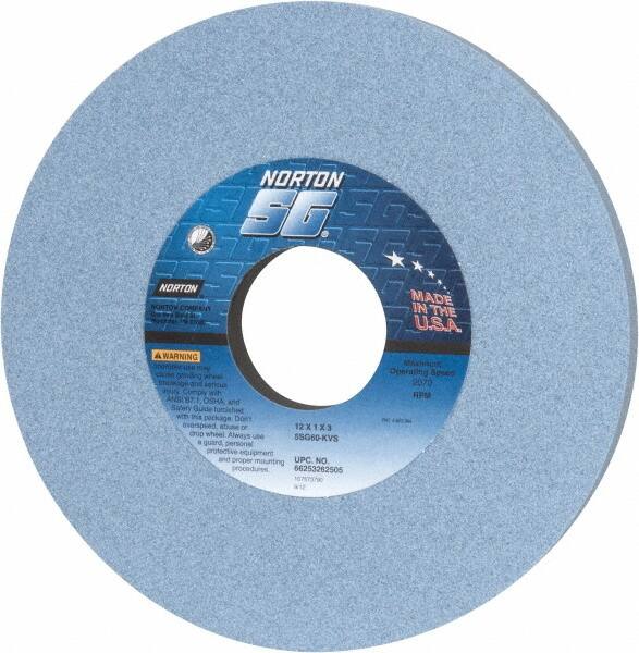 Norton - 12" Diam x 3" Hole x 1" Thick, K Hardness, 60 Grit Surface Grinding Wheel - Ceramic, Type 1, Medium Grade, 2,070 Max RPM, Vitrified Bond, No Recess - A1 Tooling