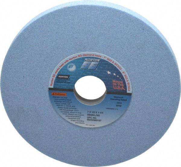 Norton - 7" Diam x 1-1/4" Hole x 1/2" Thick, J Hardness, 60 Grit Surface Grinding Wheel - Ceramic, Type 1, Medium Grade, 3,600 Max RPM, Vitrified Bond, No Recess - A1 Tooling