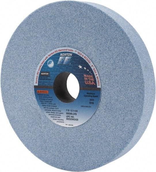 Norton - 7" Diam x 1-1/4" Hole x 1" Thick, J Hardness, 60 Grit Surface Grinding Wheel - Ceramic, Type 1, Medium Grade, 3,600 Max RPM, Vitrified Bond, No Recess - A1 Tooling