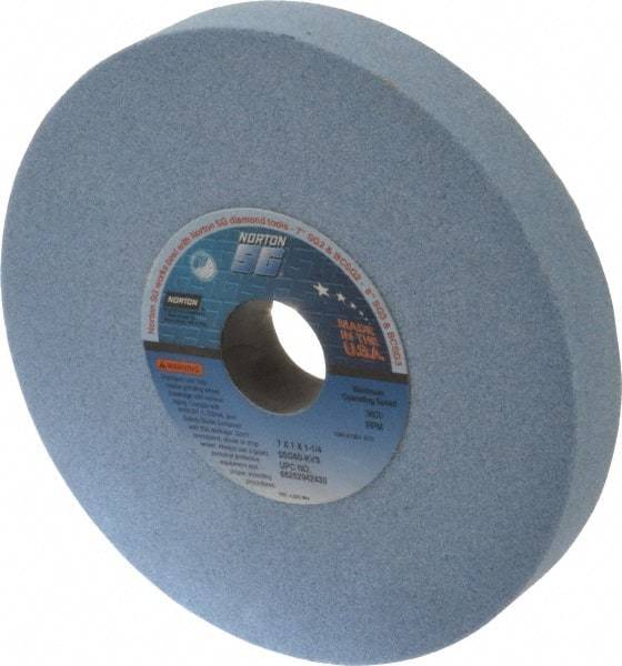 Norton - 7" Diam x 1-1/4" Hole x 1" Thick, K Hardness, 60 Grit Surface Grinding Wheel - Ceramic, Type 1, Medium Grade, 3,600 Max RPM, Vitrified Bond, No Recess - A1 Tooling