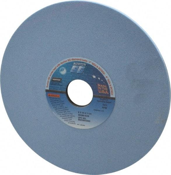 Norton - 8" Diam x 1-1/4" Hole x 1/4" Thick, K Hardness, 80 Grit Surface Grinding Wheel - Ceramic, Type 1, Medium Grade, 3,600 Max RPM, Vitrified Bond, No Recess - A1 Tooling