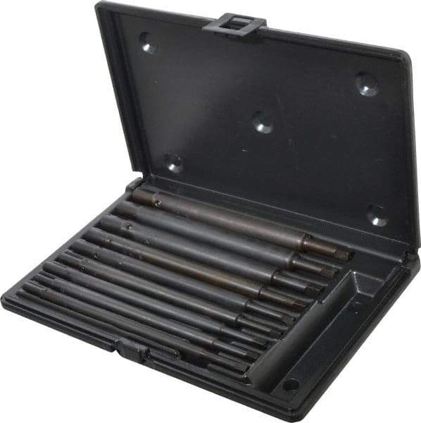 Walton - #0 to 1/2" Tap Extension Set - Alloy Steel, 8" Overall Length, 5/8" Max Outside Diam, 0.219, 0.318, 0.323, 0.367, 0.381, (4) 0.255" Extension Shank Diam, 9 Piece Set - A1 Tooling