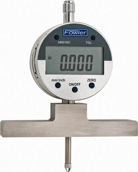 Fowler - 0" to 22" Alloy Steel Electronic Depth Gage - 0.0008" Accuracy, 0.01mm Resolution, 4" Base Length - A1 Tooling