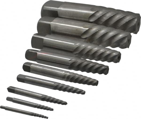 Interstate - 9 Piece Spiral Flute Screw Extractor Set - Screw Range 3/16 to 2-1/8" - A1 Tooling