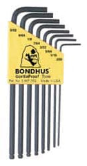 Bondhus - 8 Piece L-Key Ball End Hex Key Set - Hex Range 0.05 to 5/32" - A1 Tooling