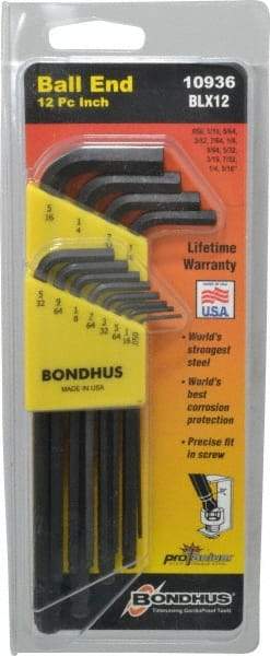 Bondhus - 12 Piece L-Key Ball End Hex Key Set - Hex Range 0.05 to 5/16" - A1 Tooling