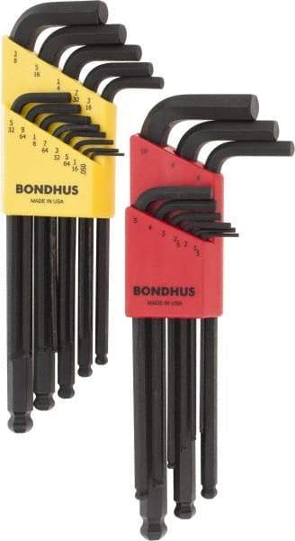 Bondhus - 22 Piece L-Key Ball End Hex Key Set - Hex Range 0.05 to 3/8" - A1 Tooling