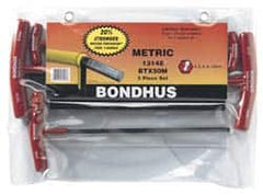 Bondhus - 5 Piece T-Handle Ball End Hex Key Set - Hex Range 4 to 10mm, Alloy Steel - A1 Tooling