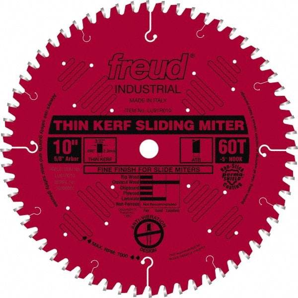 Freud - 10" Diam, 5/8" Arbor Hole Diam, 60 Tooth Wet & Dry Cut Saw Blade - Carbide-Tipped, Standard Round Arbor - A1 Tooling