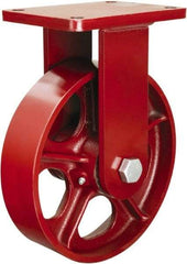 Hamilton - 10" Diam x 2-1/2" Wide x 12-1/2" OAH Top Plate Mount Rigid Caster - Cast Iron, 2,500 Lb Capacity, Tapered Roller Bearing, 5-1/2 x 7-1/2" Plate - A1 Tooling