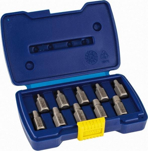 Irwin Hanson - 10 Piece Spiral Flute Screw Extractor Set - Screw Range 1/8 to 13/32" - A1 Tooling