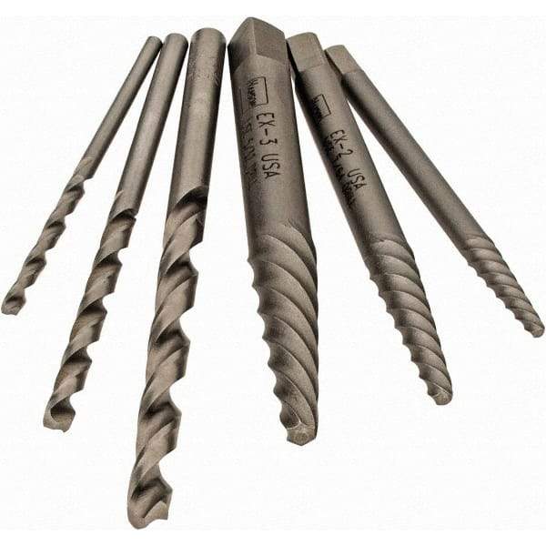 Irwin - 6 Piece Spiral Flute Screw Extractor Set - Screw Range 3/16 to 7/16" - A1 Tooling