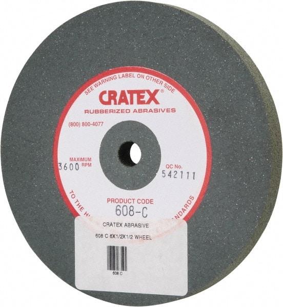 Cratex - 6" Diam x 1/2" Hole x 1/2" Thick, Surface Grinding Wheel - Silicon Carbide, Coarse Grade, 3,600 Max RPM, Rubber Bond, No Recess - A1 Tooling