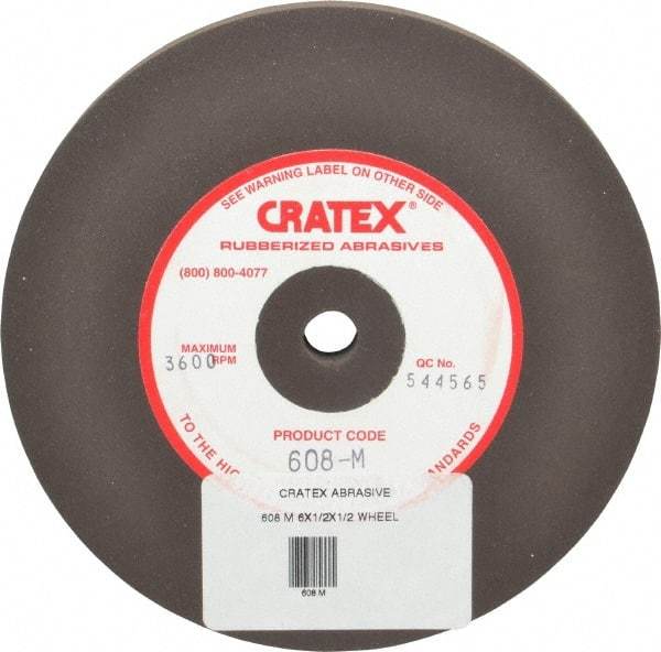 Cratex - 6" Diam x 1/2" Hole x 1/2" Thick, Surface Grinding Wheel - Silicon Carbide, Medium Grade, 3,600 Max RPM, Rubber Bond, No Recess - A1 Tooling