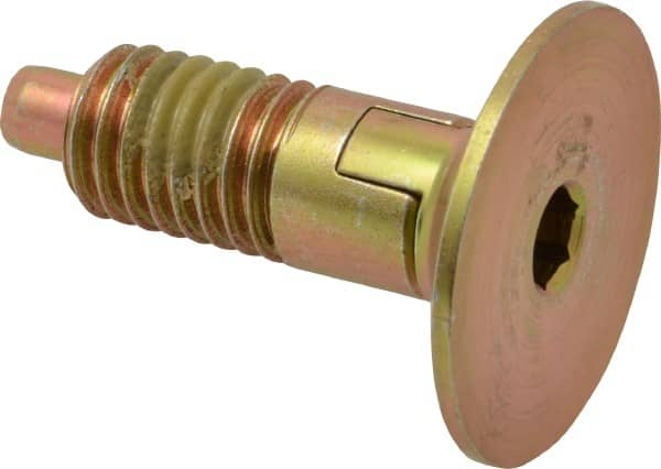 Vlier - 1/2-13, 0.65" Thread Length, 1/4" Max Plunger Diam, 1 Lb Init to 10 Lb Final End Force, Locking Knob Handle Plunger - Countersunk Knob, 1.38" Body Length, 1/4" Plunger Projection - A1 Tooling