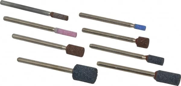 Grier Abrasives - 8 Piece Aluminum Oxide Vitrified Mounted Stone Abrasive Point Set - Includes Shapes W144, W145, W146, W153, W160, W162, W163 & W176 - A1 Tooling