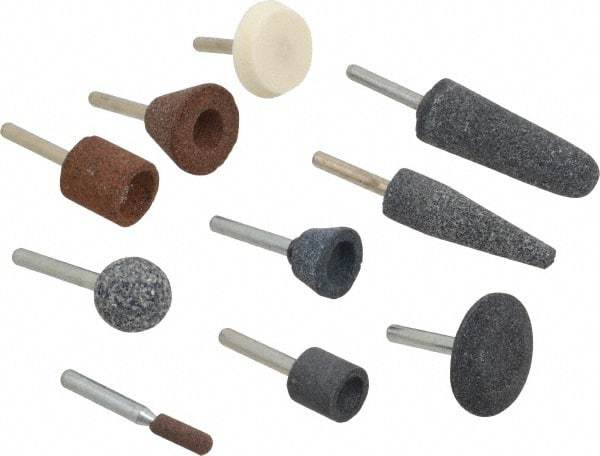 Grier Abrasives - 10 Piece Aluminum Oxide Vitrified Mounted Stone Abrasive Point Set - Includes Shapes A1, A24, A25, A3, A31, A32, A34, A36, A38 & A39 - A1 Tooling