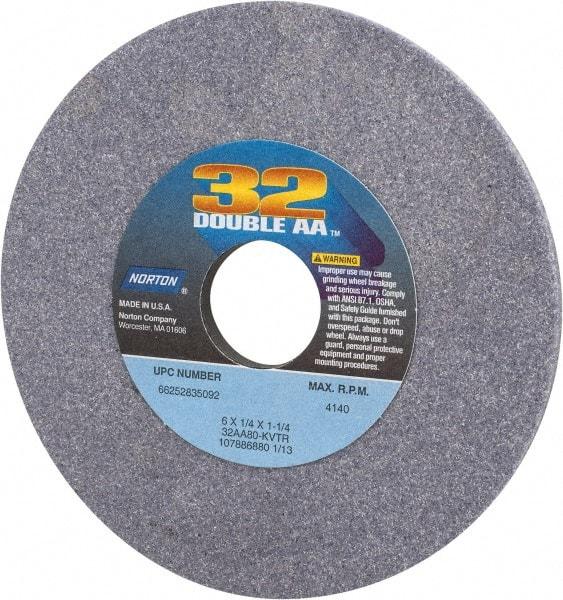 Norton - 6" Diam x 1-1/4" Hole x 1/4" Thick, K Hardness, 80 Grit Surface Grinding Wheel - Aluminum Oxide, Type 1, Medium Grade, 4,140 Max RPM, Vitrified Bond, No Recess - A1 Tooling