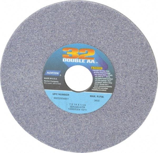 Norton - 7" Diam x 1-1/4" Hole x 1/4" Thick, I Hardness, 46 Grit Surface Grinding Wheel - Aluminum Oxide, Type 1, Coarse Grade, 3,600 Max RPM, Vitrified Bond, No Recess - A1 Tooling