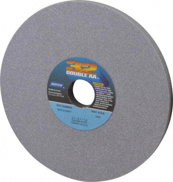 Norton - 8" Diam x 1-1/4" Hole x 1/2" Thick, K Hardness, 80 Grit Surface Grinding Wheel - Aluminum Oxide, Type 1, Medium Grade, 3,600 Max RPM, Vitrified Bond, No Recess - A1 Tooling