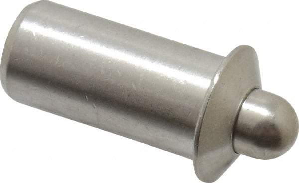 Vlier - 0.786" Body Len x 3/8" Body Diam, 0.234" Plunger Diam, 5 Lb Init to 14 Lb Final End Force, 0.786" Len Under Flange, Stainless Steel Press Fit Spring Plunger - 1/2" Flange Diam, 0.096" Flange Thickness, 0.882" Plunger Len, 3/16" Plunger Projection - A1 Tooling