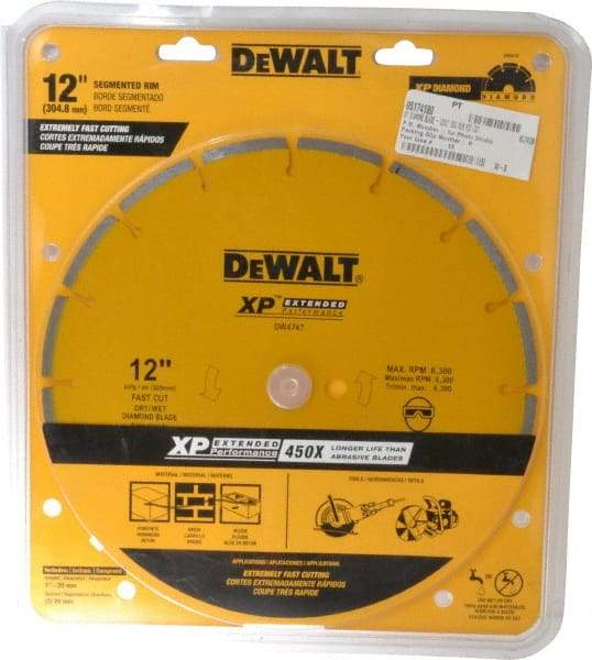 DeWALT - 12" Diam, 1" Arbor Hole Diam, Wet & Dry Cut Saw Blade - Diamond-Tipped, General Purpose Action, Standard Round Arbor - A1 Tooling