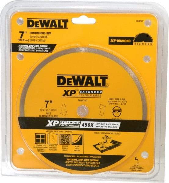 DeWALT - 7" Diam, 5/8" Arbor Hole Diam, Wet & Dry Cut Saw Blade - Diamond-Tipped, Standard Round Arbor - A1 Tooling