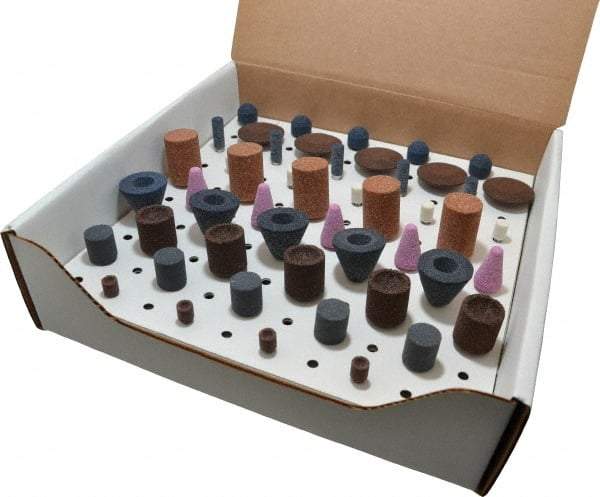 Grier Abrasives - 50 Piece Aluminum Oxide Vitrified Mounted Stone Abrasive Point Set - Assorted Shapes - A1 Tooling