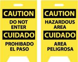 NMC - Caution - Do Not Enter, Caution - Hazardous Area, 12" Wide x 19" High, Plastic Floor Sign - English/Spanish, A-Frame, Black on Yellow, For Security & Admittance - A1 Tooling