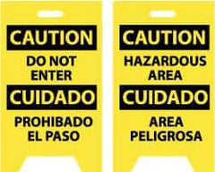 NMC - Caution - Do Not Enter, Caution - Hazardous Area, 12" Wide x 19" High, Plastic Floor Sign - English/Spanish, A-Frame, Black on Yellow, For Security & Admittance - A1 Tooling